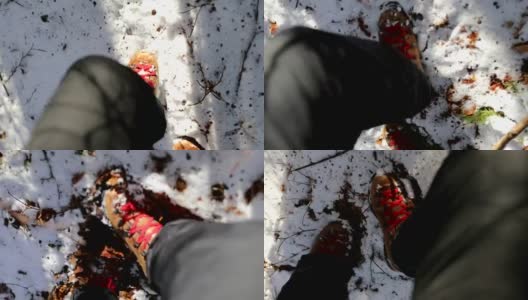 踏在山上的雪里高清在线视频素材下载