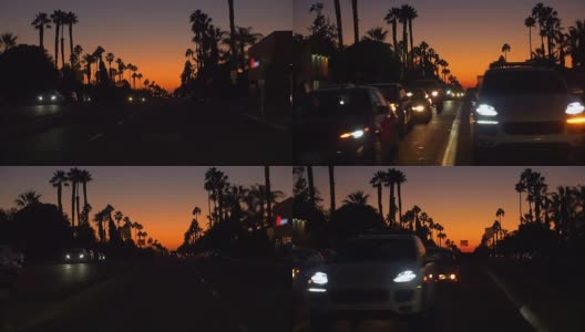 在加州日落时分，POV开着一辆车高清在线视频素材下载