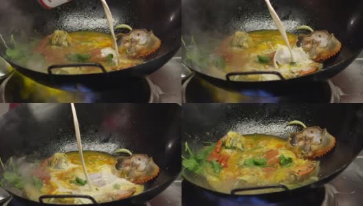 泰式咖喱炒蟹高清在线视频素材下载