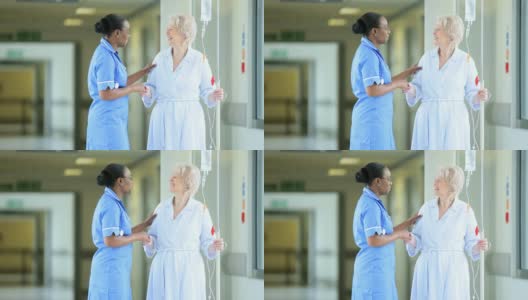 医院走廊民族护士康复病人高清在线视频素材下载