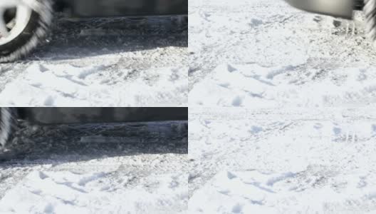 车在雪地上，冬天用轮胎高清在线视频素材下载