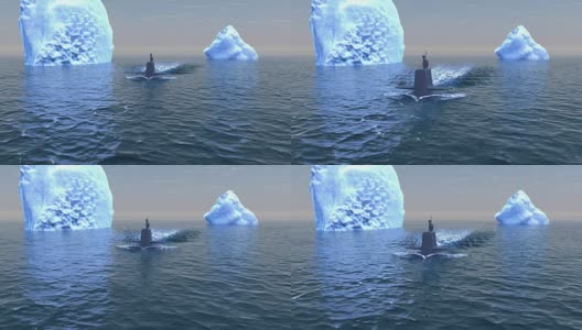在北冰洋表面航行的潜水艇高清在线视频素材下载