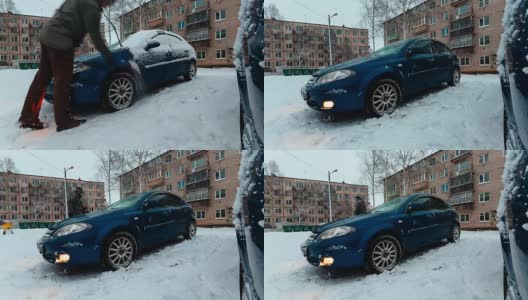 扫雪从车在冬天的时间流逝视频高清在线视频素材下载