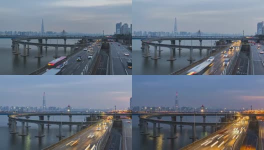 韩国首尔市晚上的交通状况高清在线视频素材下载