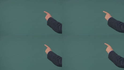 左边男性的手触摸或滑动在绿色背景上。手势手指和手。指针的手指。高清在线视频素材下载