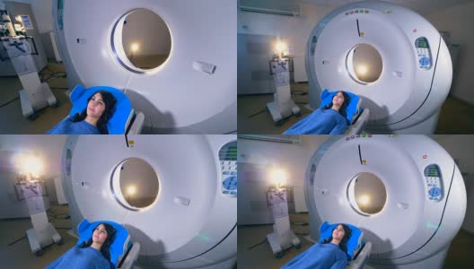 妇女在核磁共振成像MRI扫描在现代医院。高清在线视频素材下载