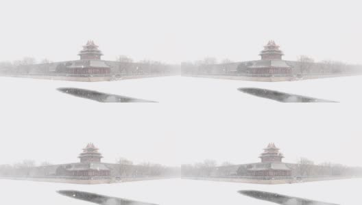 北京紫禁城角楼在雪中高清在线视频素材下载