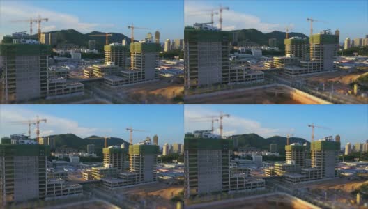 日落之光深圳港区建设航拍全景4k倾斜转移中国高清在线视频素材下载