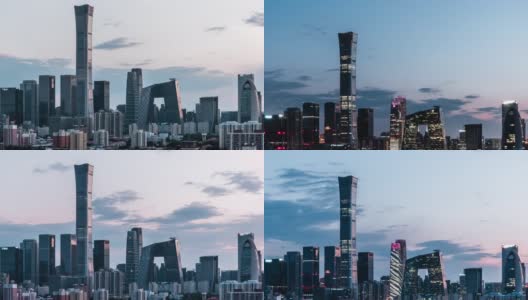 T/L TU鸟瞰图北京天际线和市中心，白天到夜晚过渡/北京，中国高清在线视频素材下载