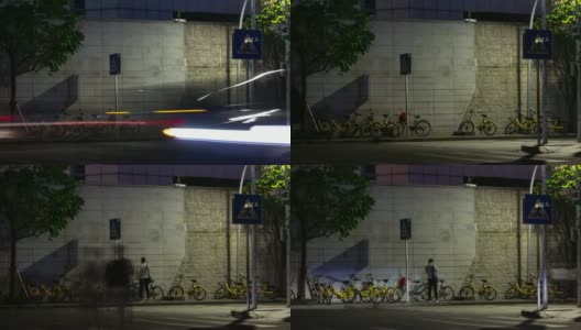 夜间时间深圳城市交通街道自行车停车全景4k时间过去中国高清在线视频素材下载