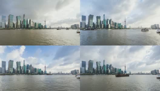 4K时间推移的上海天际线和城市景观与多云的天空高清在线视频素材下载