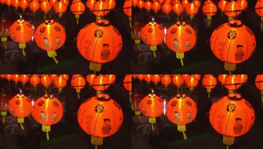 晚上庙里的中国灯笼。高清在线视频素材下载