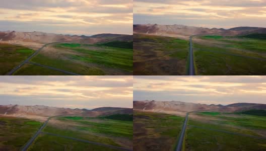 汽车通过美丽的冰岛乡村鸟瞰图高清在线视频素材下载