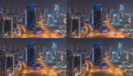 迪拜商业湾塔夜间延时空中高清在线视频素材下载
