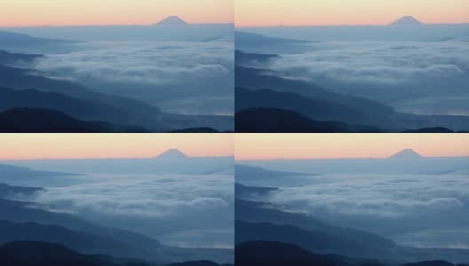 日本长野高博内富士山和须和湖的鸟瞰图高清在线视频素材下载