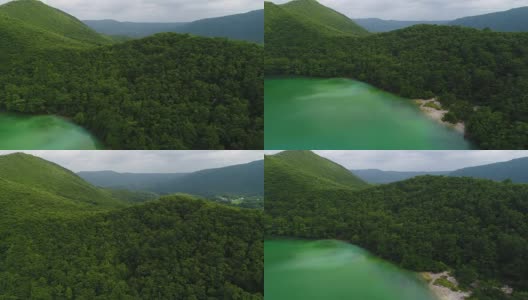 2017年夏天，多隆航拍了日本宫城县大崎市的湖泊和山脉高清在线视频素材下载