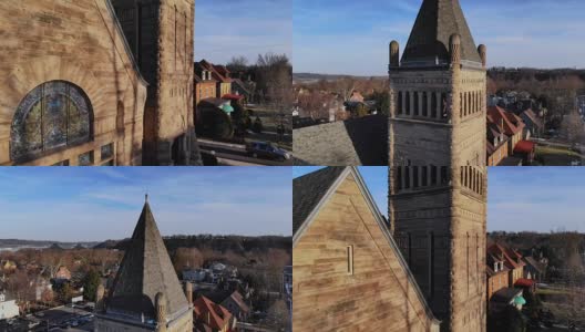 高耸的教堂尖顶和钟楼高清在线视频素材下载