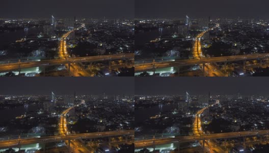 汽车行驶在道路和高速公路上的曼谷市在晚上的交通概念，泰国高清在线视频素材下载