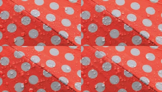 雨的水滴移动在防水织物点红白美丽的背景高清在线视频素材下载
