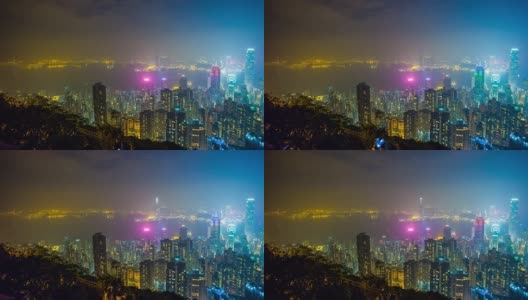 中国夜间照明香港山顶著名的观景台全景4k时间流逝高清在线视频素材下载