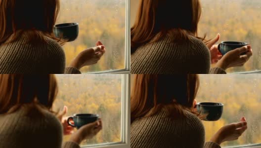 在窗边喝茶的女人高清在线视频素材下载