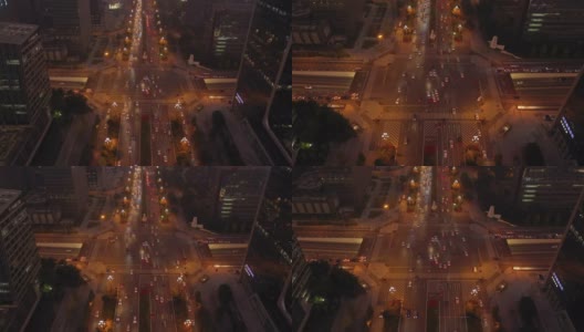 成都市夜间时间夜间照明交通道路十字路口航拍全景4k中国高清在线视频素材下载