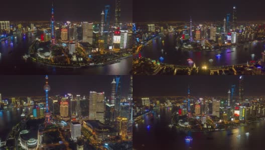上海中国航拍v50夜景，鸟瞰从高到低，放大至10/18金融区高清在线视频素材下载