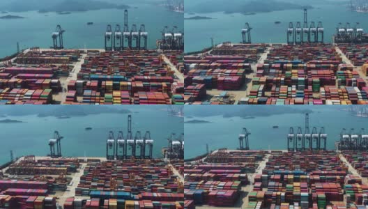 运输和商业物流-鸟瞰图集装箱船码头在深圳，中国进出口高清在线视频素材下载