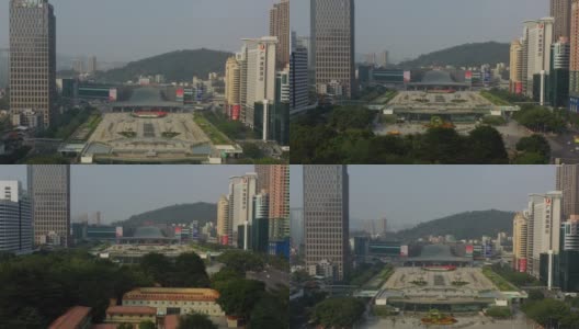 晴朗的一天时间广州市中心著名的火车站广场航拍全景4k中国高清在线视频素材下载