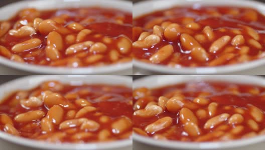 英国早餐罐头豆子轮换。高清在线视频素材下载