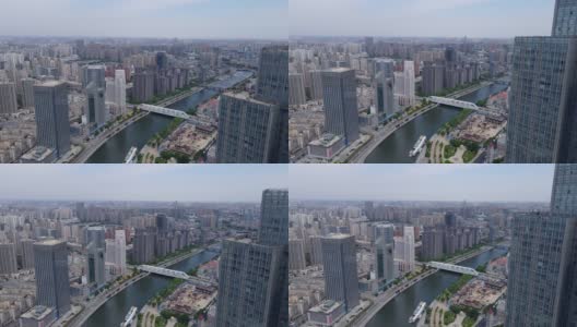 航拍天津海河风景及建筑景观高清在线视频素材下载