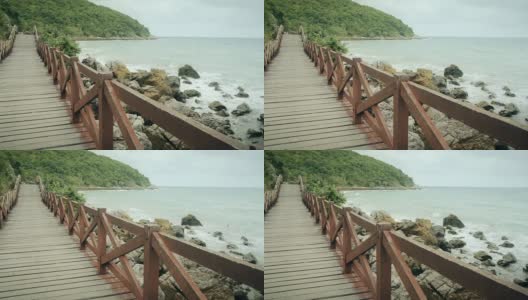 天堂海滩与木桥Panning高清在线视频素材下载