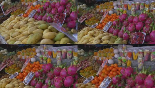 泰国著名的普吉岛水果市场芒果货架4k高清在线视频素材下载