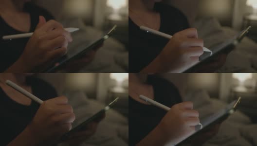 女人用钢笔画iPad高清在线视频素材下载