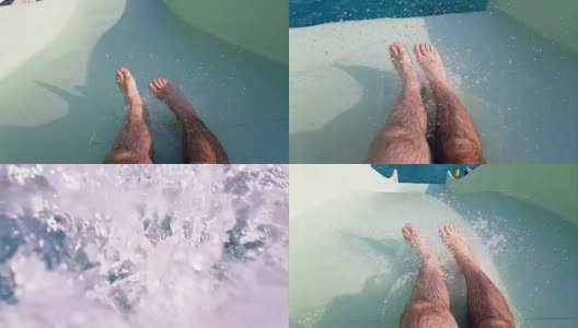 一个男人在水上乐园玩滑梯的视频高清在线视频素材下载