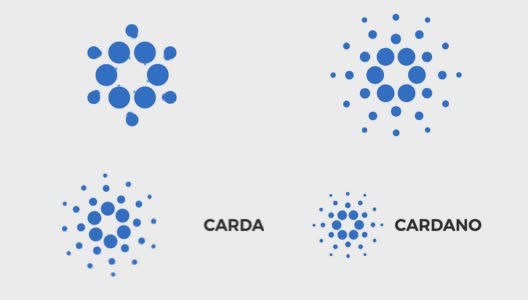 卡达诺符号ADA区块链加密货币动画。数字货币卡达诺，一个带有抽象圆点的标志高清在线视频素材下载