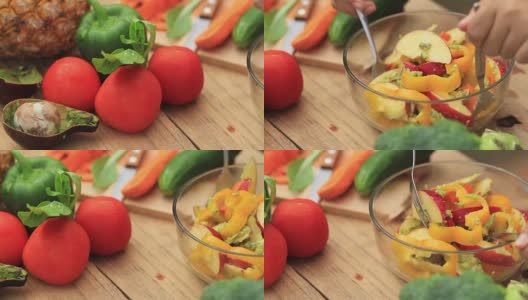 牛油果和新鲜蔬菜沙拉高清在线视频素材下载