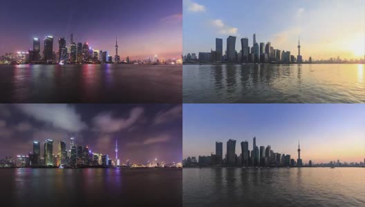 从白天到夜晚的上海天际线和城市景观的时间流逝高清在线视频素材下载