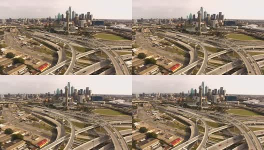 高空达拉斯高速公路高峰时段交通运输高清在线视频素材下载