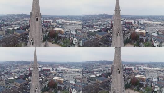日升高空拍摄的骷髅地圣公会教堂高清在线视频素材下载