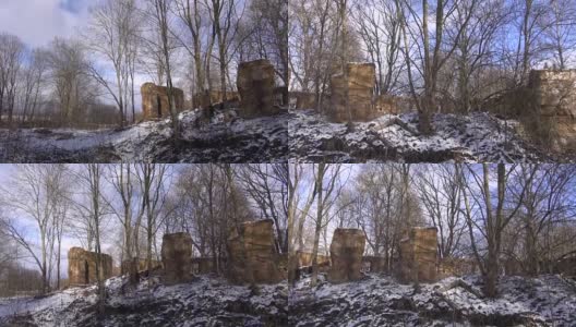 古老的庄园废墟覆盖着冬雪高清在线视频素材下载