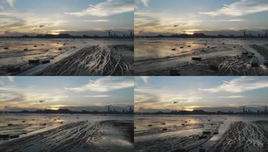 香港白泥泥滩与中国深圳天际线高清在线视频素材下载
