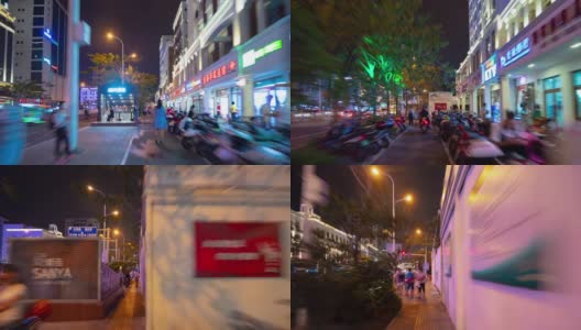 夜间时间三亚市中心交通街道步行全景4k时间推移海南岛中国高清在线视频素材下载