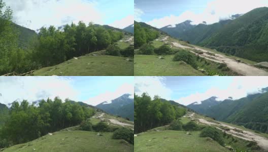 平盘景观:中国四川省四姑娘山国家公园海子谷四姑娘山区域内的山脉自然徒步景观高清在线视频素材下载