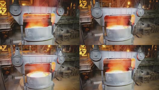 铸铁桶，用于倒入转炉。冶金厂转炉生产。高清在线视频素材下载