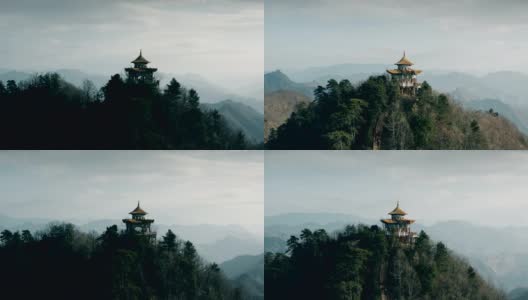 塔云山鸟瞰图，中国陕西著名的道教寺庙。高清在线视频素材下载