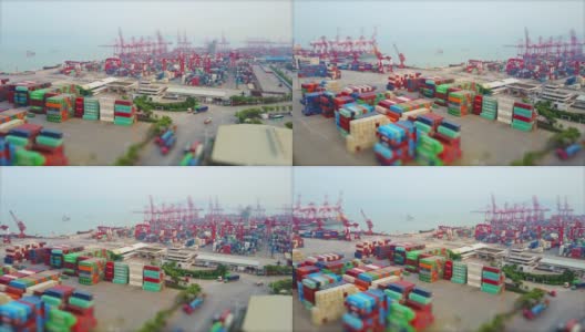 白天时间深圳著名的盒港航拍全景4k倾斜移位中国高清在线视频素材下载