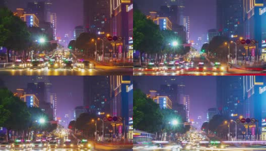长沙市市中心夜间照明著名交通街道十字路口全景时间间隔4k中国高清在线视频素材下载
