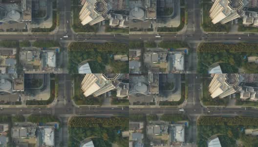 夜间飞行飞越青岛市区交通街道十字路口高空俯视图4k中国高清在线视频素材下载