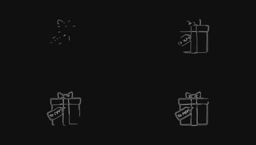 图标盒与母亲的礼物移动线在黑色的背景。4K视频霓虹线性动画。母亲节高清在线视频素材下载